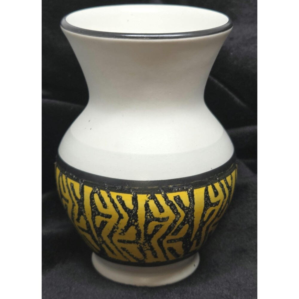 Vtg West German Pottery Vase Yellow Black Fat Lava 12cm possibly Dumler & Breide